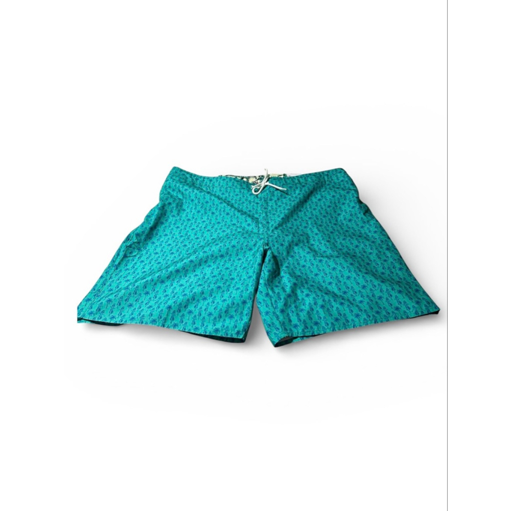 Men's St. John's Bay Swim Trunks 4XL Teal Blue Hula Palm Hawaiian Summer